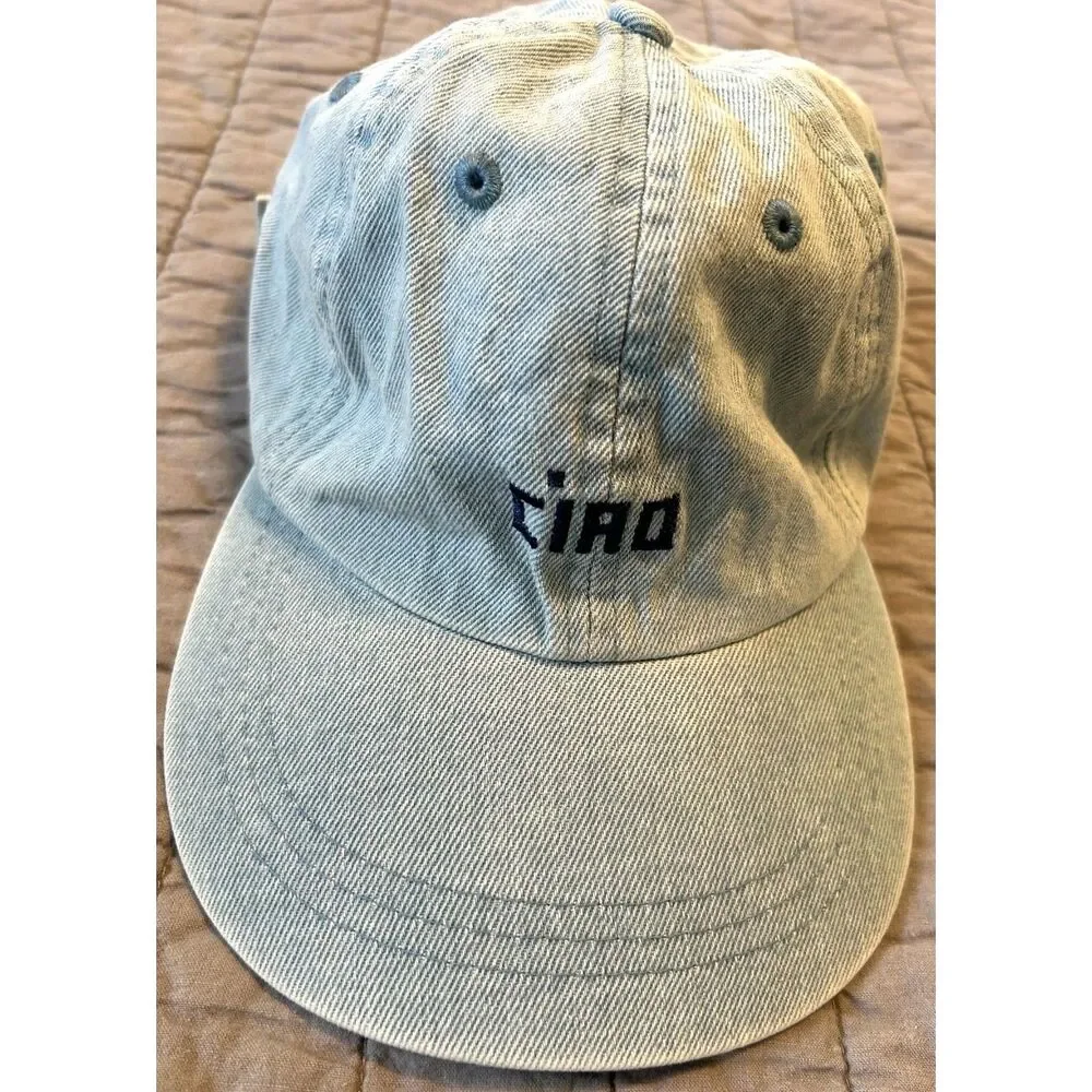Clare V. Ciao Baseball Hat Solid Light Denim Dark Blue Embroidery Adjustable